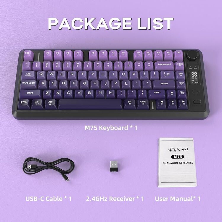 M75 Kablosuz Oyun Klavyesi | Çift Mod Bluetooth + 2.4GHz | OLED Ekran | RGB Aydınlatma