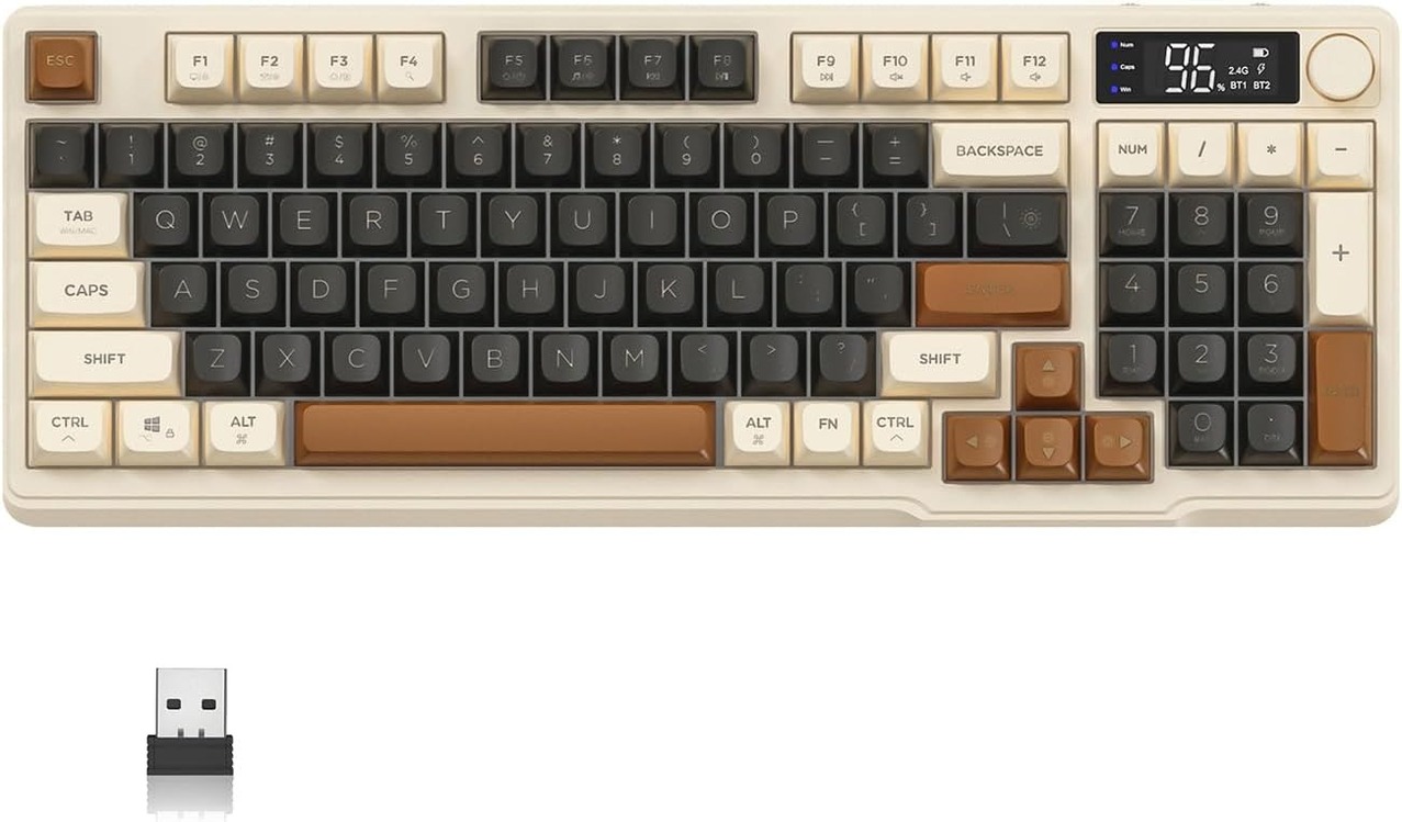 Ziyoulang M96 Coffee Bluetooth/2.4g Kablosuz Klavye Işıklı USB Type-C Kablolu