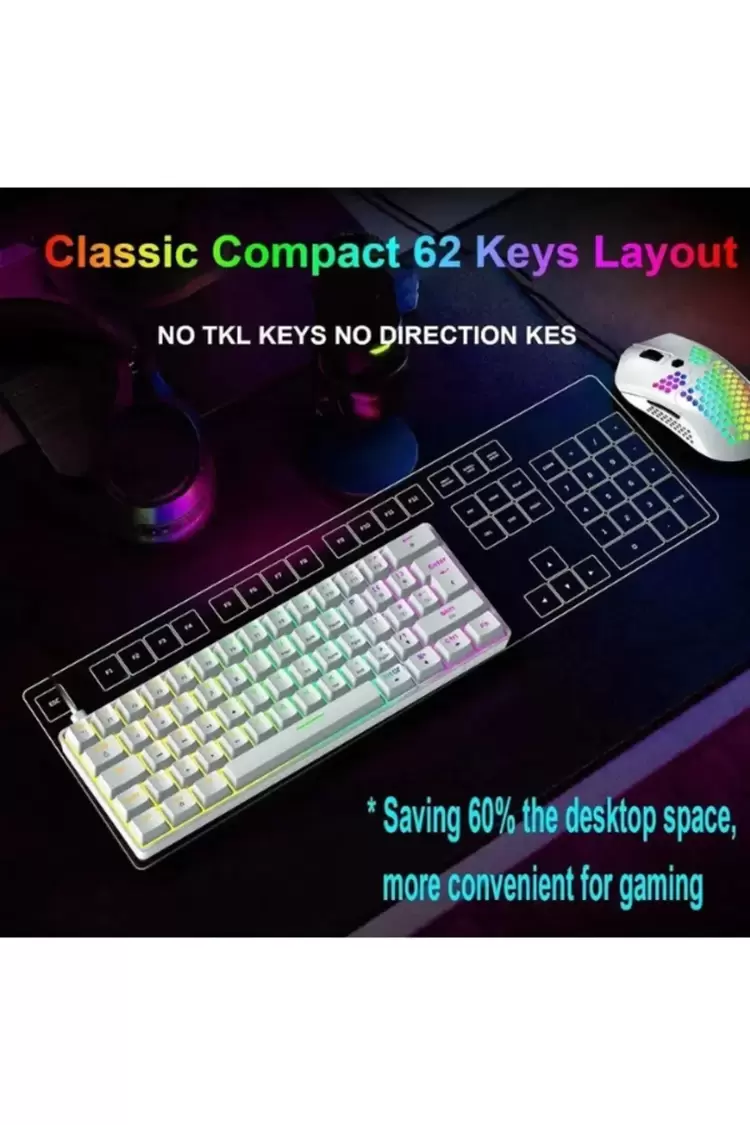 T60 Mekanik Klavye BEYAZ Kablolu Gaming Oyuncu Klavyesi (Red Switch)