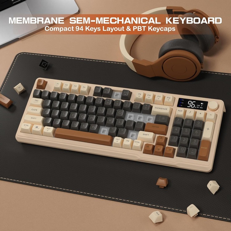 Ziyoulang M96 Coffee Bluetooth/2.4g Kablosuz Klavye Işıklı USB Type-C Kablolu