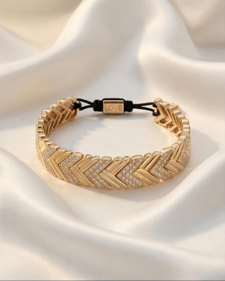 Rose Gold Çelik Asansörlü Chevron Bileklik - Gündüzden Geceye Zarafet