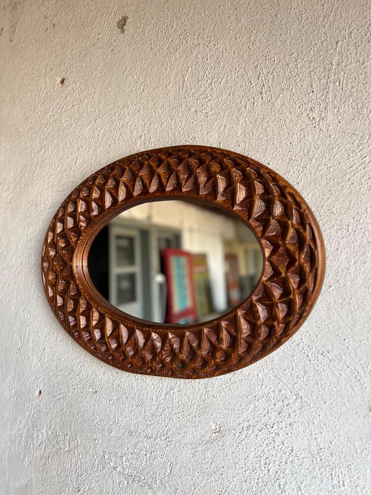 Ahşap Oyma Elips Ayna
