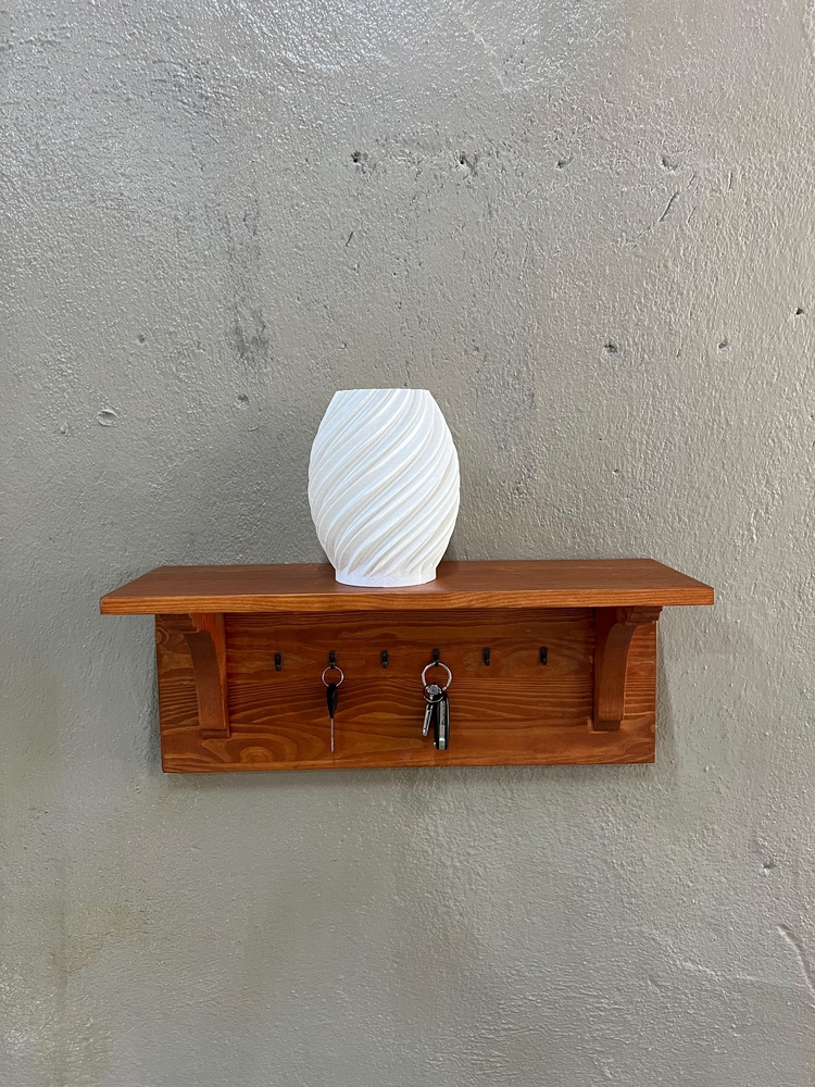 Terracotta Ahşap Askılıklı Duvar Rafı