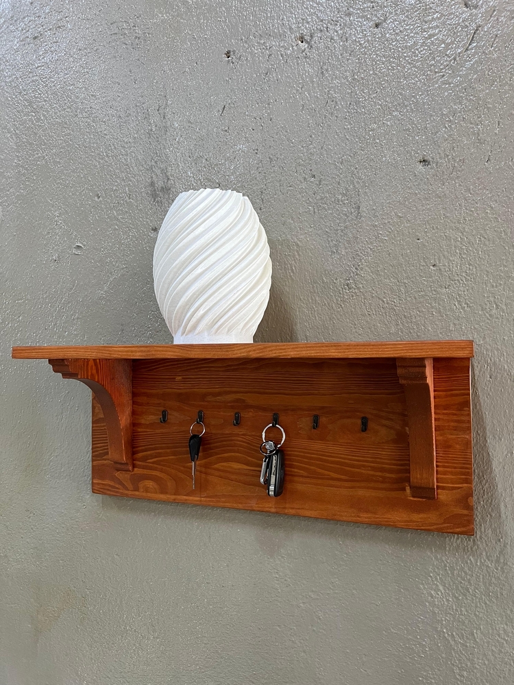 Terracotta Ahşap Askılıklı Duvar Rafı