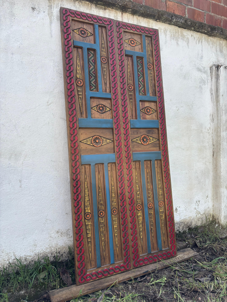 Ahşap Oyma Dış ve İç Mekan Çift Kanat Kapı