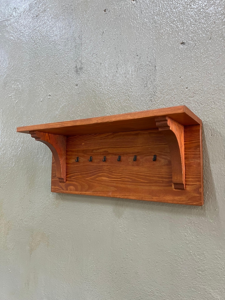Terracotta Ahşap Askılıklı Duvar Rafı