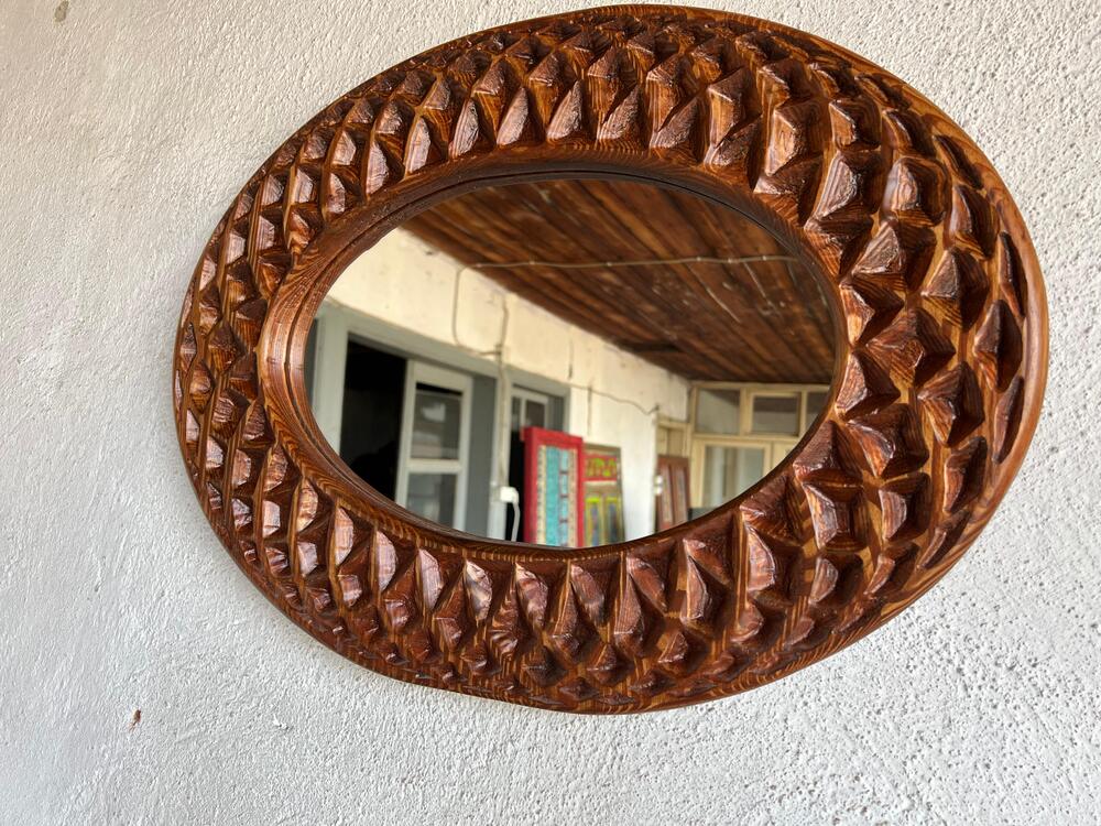 Ahşap Oyma Elips Ayna