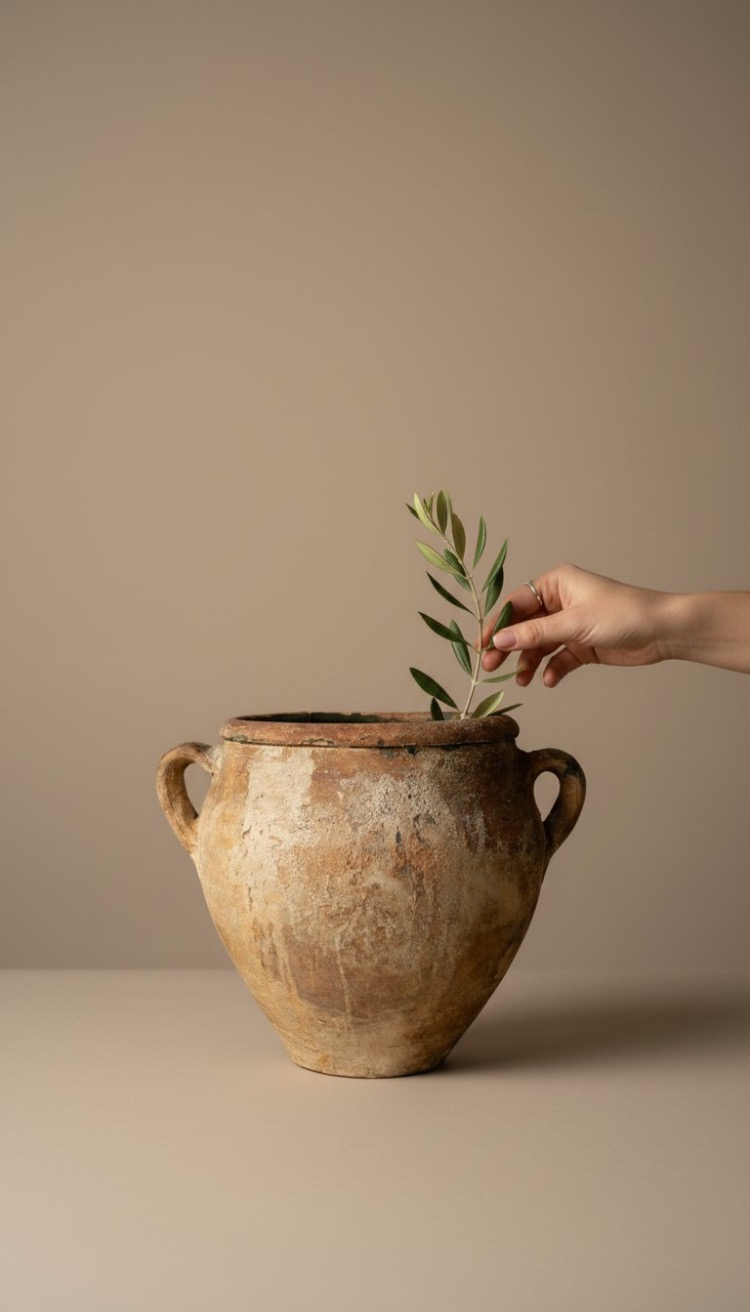 Antik Görünümlü El Yapımı Terracotta Amfora |Otantik Akdeniz Dekoru | Toprak Küp