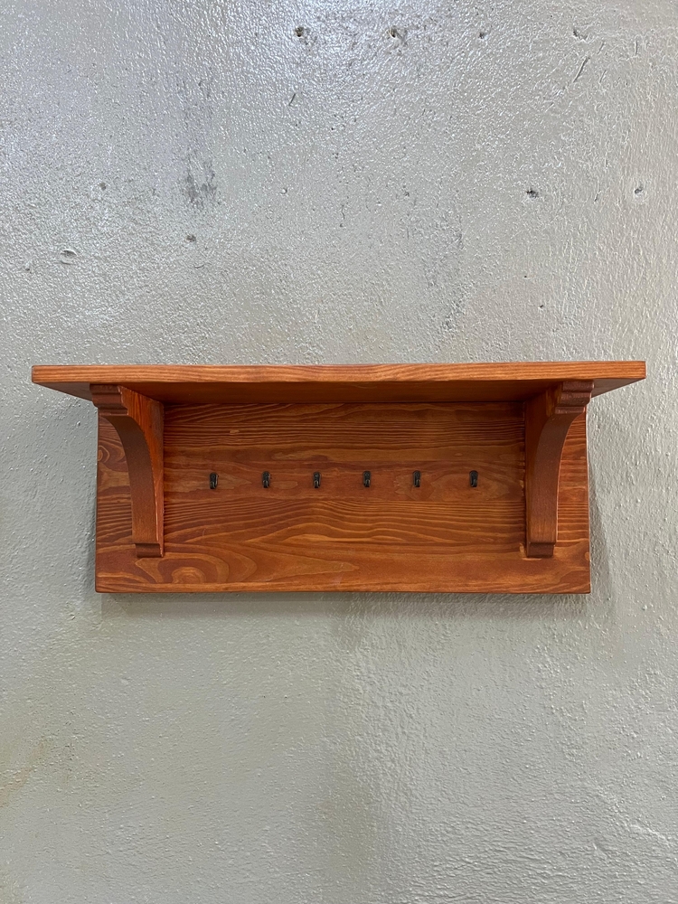Terracotta Ahşap Askılıklı Duvar Rafı