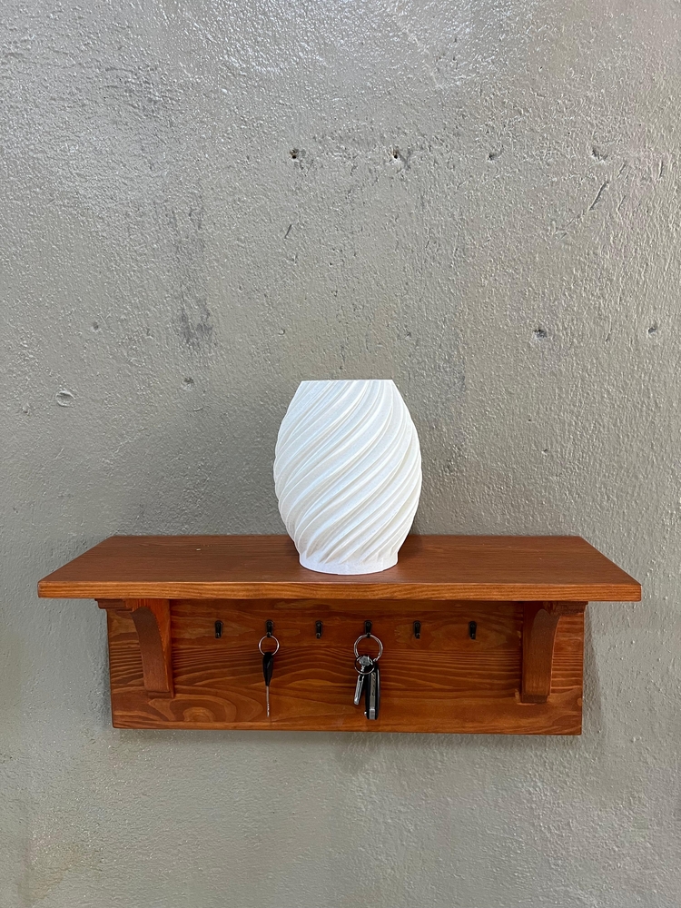 Terracotta Ahşap Askılıklı Duvar Rafı