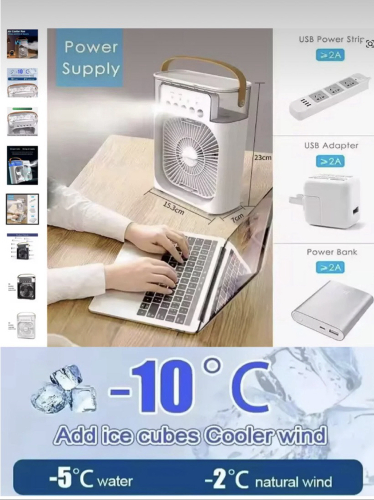Buzlu Vantilatör Mini Fan 5 Spreyli Su Püskürtmeli 600 ML Buhar Makinesi Nemlendirici Mini Klima