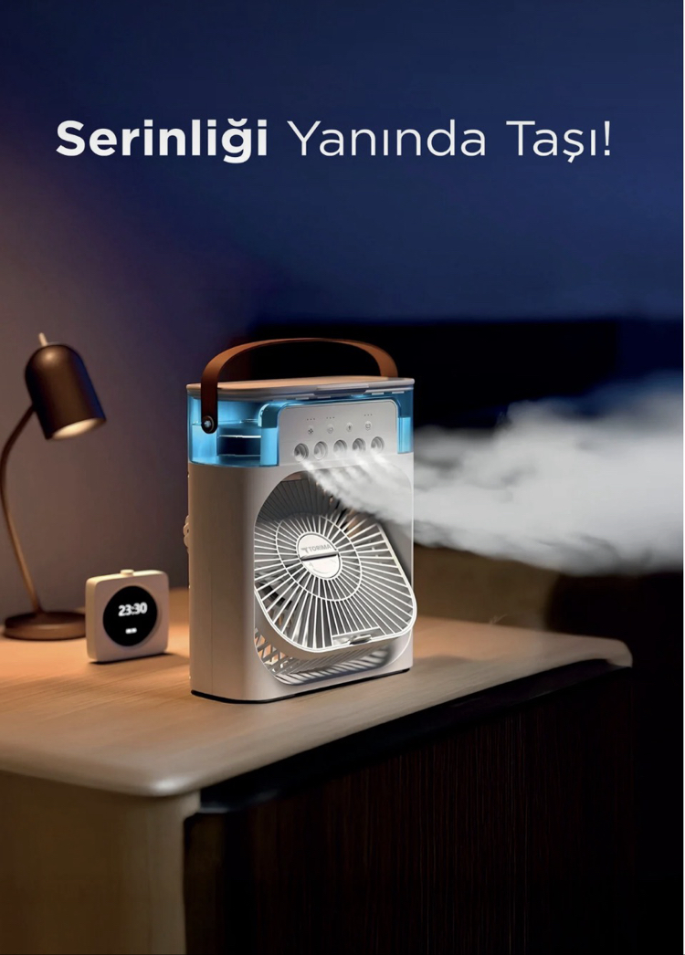 Buzlu Vantilatör Mini Fan 5 Spreyli Su Püskürtmeli 600 ML Buhar Makinesi Nemlendirici Mini Klima