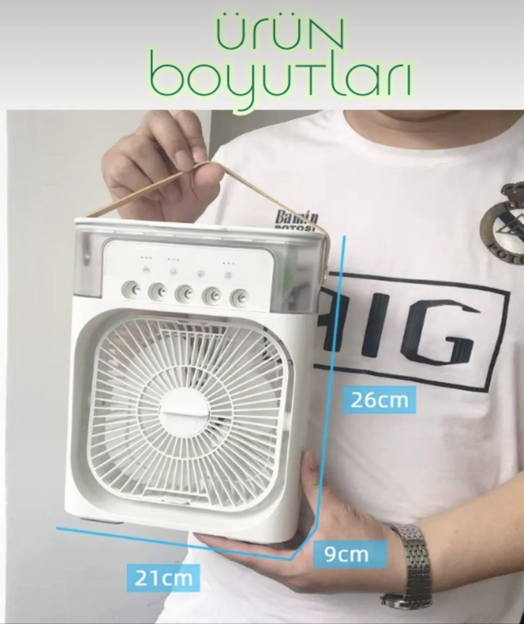 Buzlu Vantilatör Mini Fan 5 Spreyli Su Püskürtmeli 600 ML Buhar Makinesi Nemlendirici Mini Klima