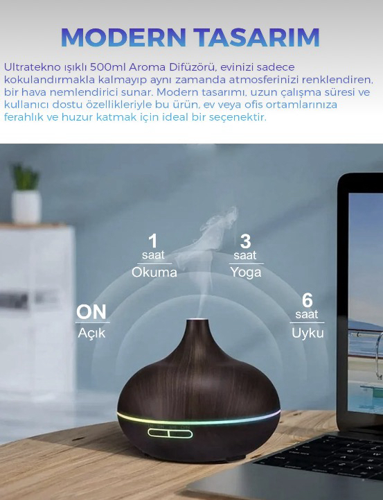 Büyük 550 Ml Hava Nemlendirici Ultrasonik Oda Nemlendirici Işıklı Zamanlayıcılı