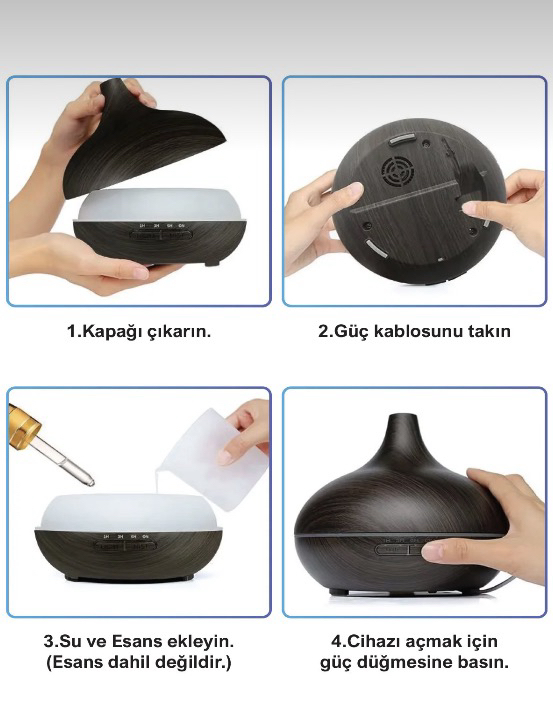 Büyük 550 Ml Hava Nemlendirici Ultrasonik Oda Nemlendirici Işıklı Zamanlayıcılı