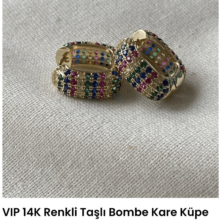 Xupink VIP 14K Renkli Taşlı Bombe Kare Küpe