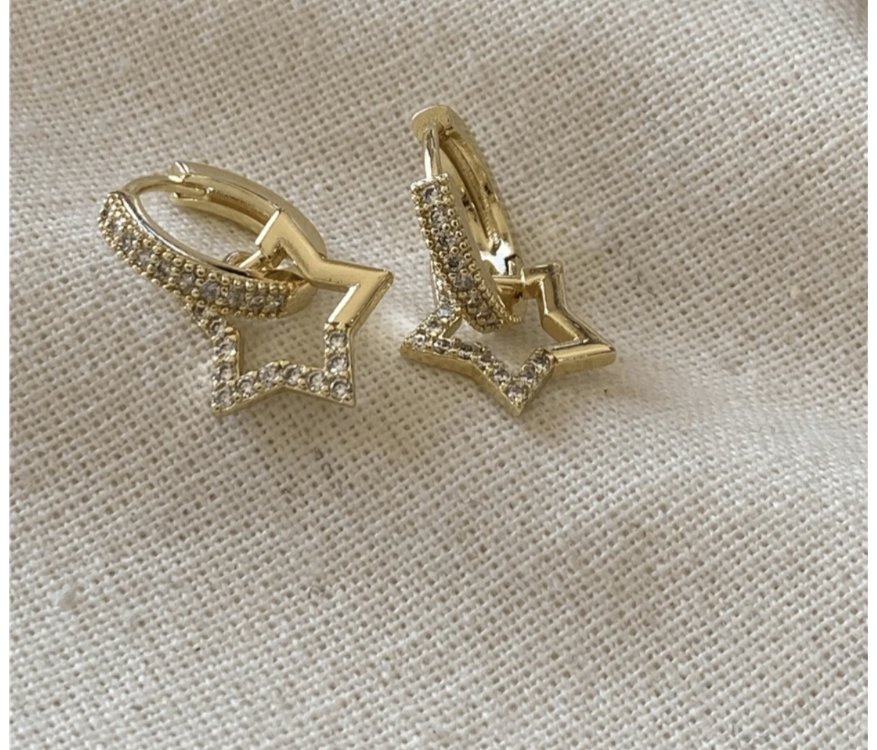 VIP 14K Taşlı Yıldız Charmlı Küpe
