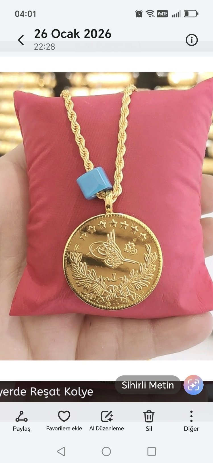 22 Ayar Tuğra Kolye ( 60cm zincir)