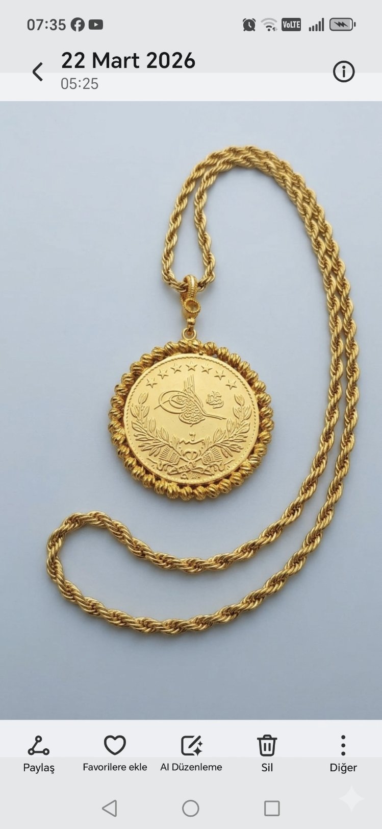 22Ayar Tuğra Kolye/Zincir 60cm