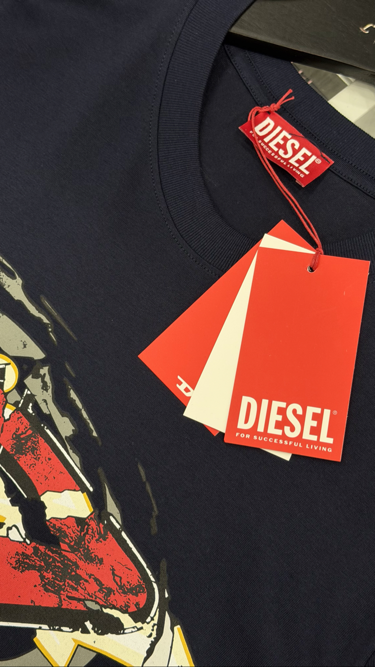 Diesel Premium Yeni Sezon Mağaza Modeli Tişört %100 Cotton Lacivert