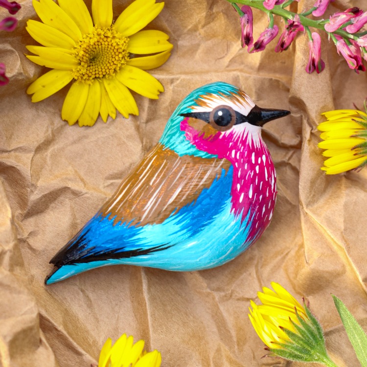 Leylak Göğüslü Gökkuzgun  BROŞ  (Coracias caudatus)