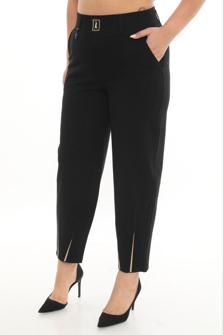 Büyük Beden Mom Fit Paça Taş Detaylı Kadın Pantolon
