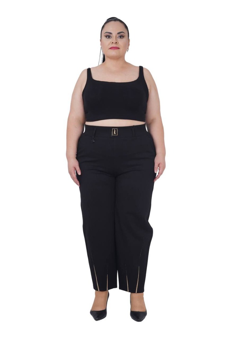 Büyük Beden Mom Fit Paça Taş Detaylı Kadın Pantolon