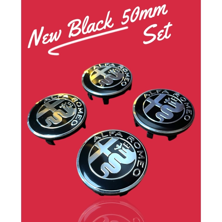 Alfa Romeo 50mm New Black Jant Göbeği Seti