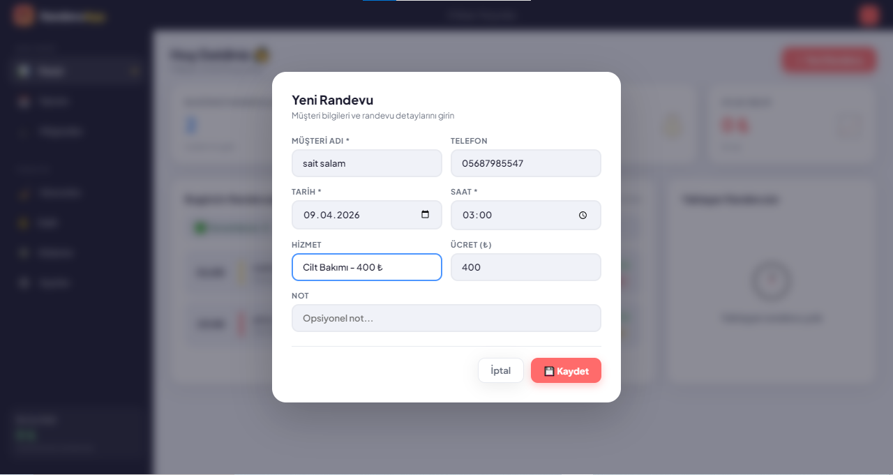 RandevuApp  - Randevu, Müşteri ve Kasa Yönetim Yazılımı (Aylık Ücret Yok!)