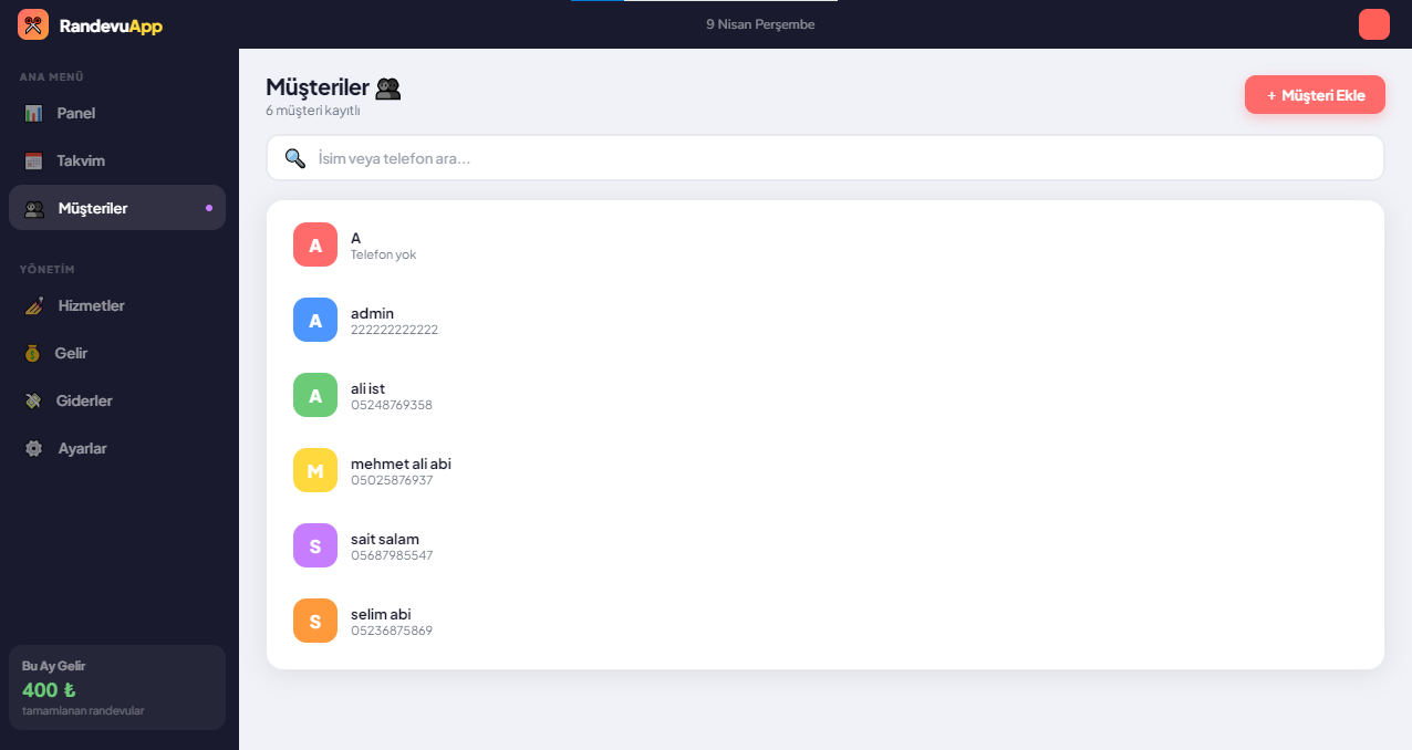 RandevuApp  - Randevu, Müşteri ve Kasa Yönetim Yazılımı (Aylık Ücret Yok!)
