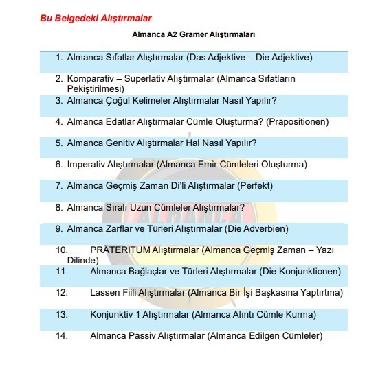 A2 Almanca Alıştırmaları PDF