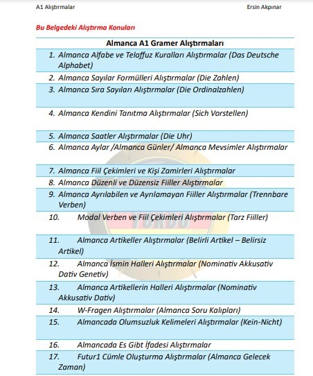 A1 Almanca Alıştırmaları PDF
