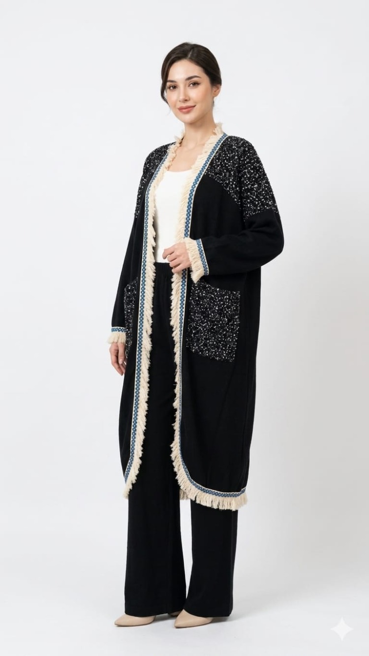 Oversize payet detaylı kimono kap