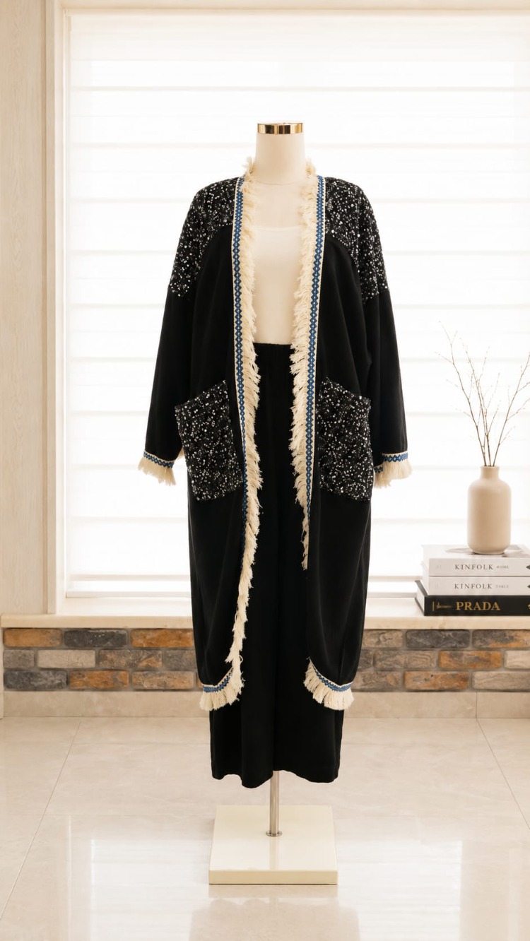 Oversize payet detaylı kimono kap