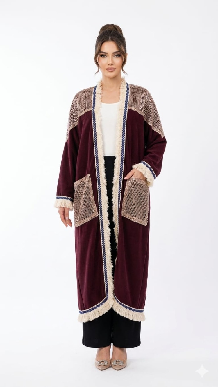 Oversize payet detaylı kimono kap