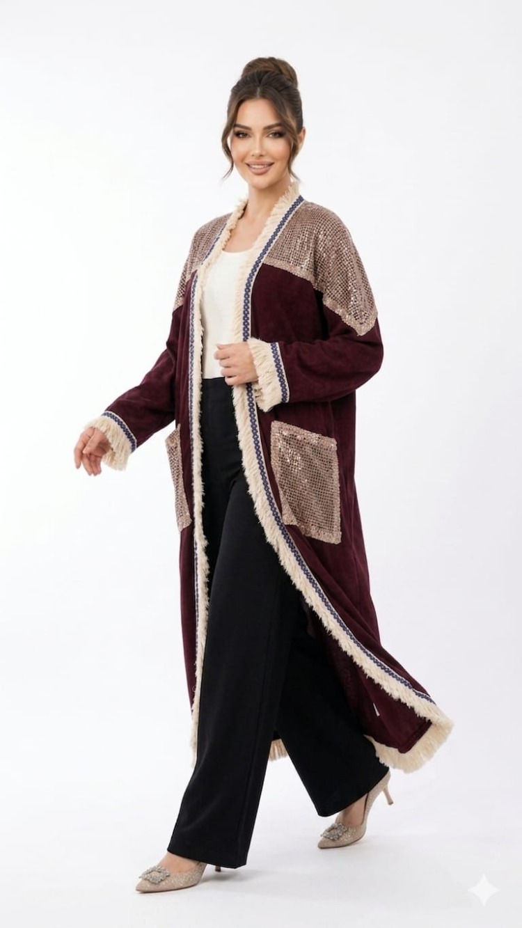 Oversize payet detaylı kimono kap