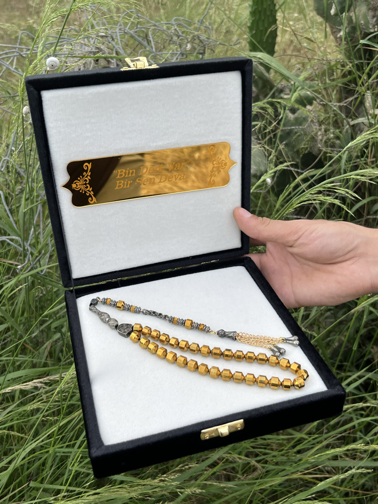 Kişiye özel kadife kutu kehribar set 