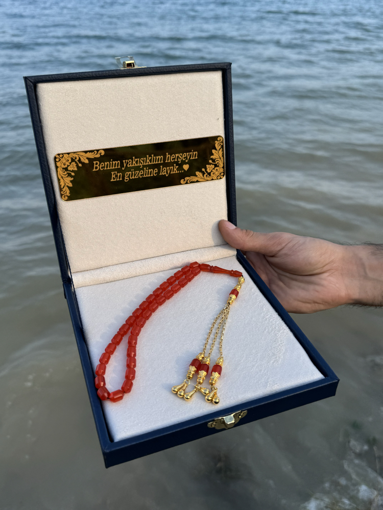 Kişiye özel kadife kutu Tesbih set 