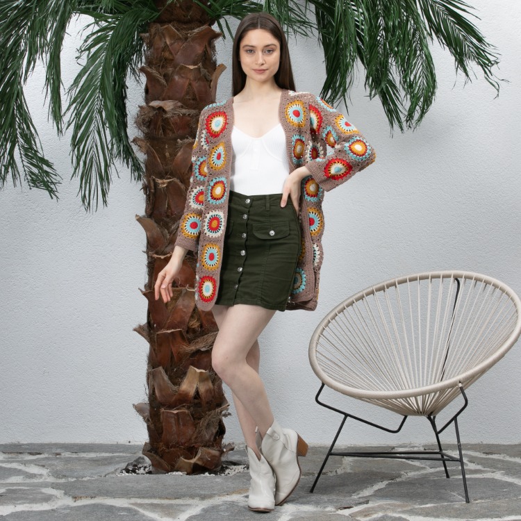 Zara motif kahverengi Örgü Hırka