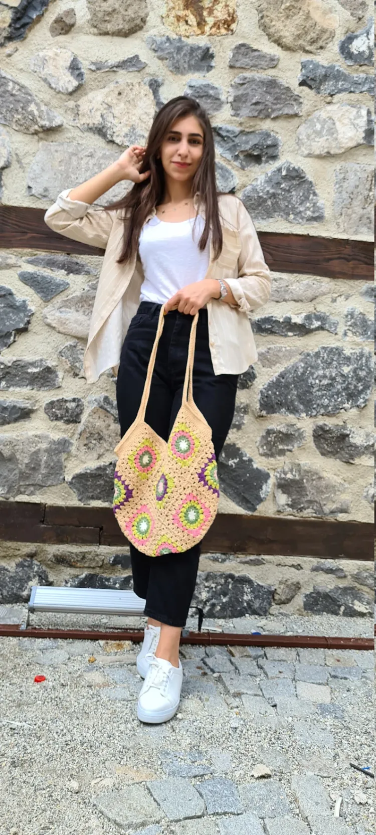 Kahverengi örgü çanta, astarlı
