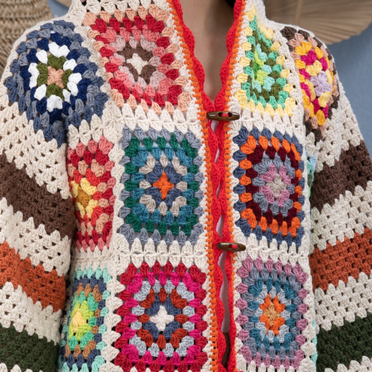 Bej patchwork Hanımdilendi Örgü Hırka