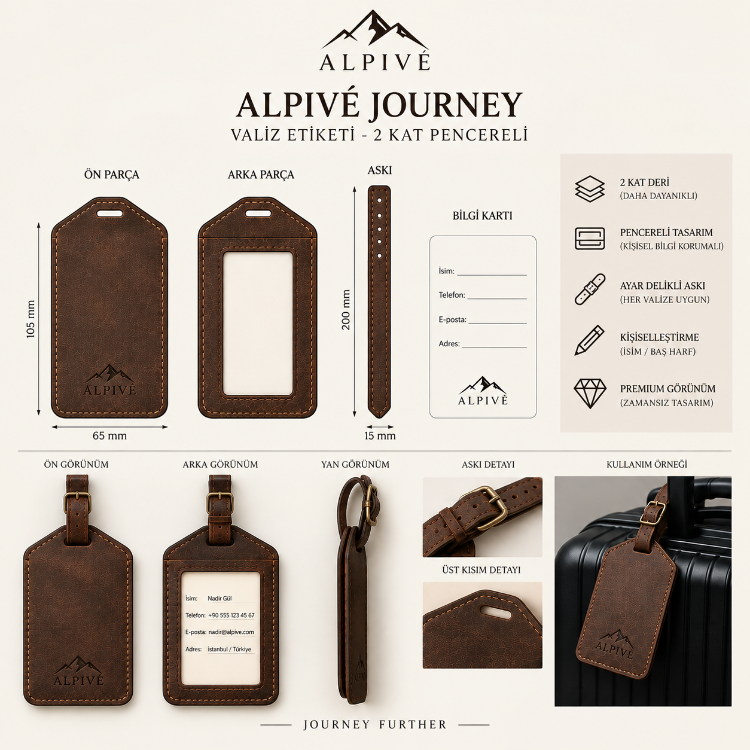ALPIVÉ Journey – Kişiselleştirilebilir Deri Valiz Etiketi