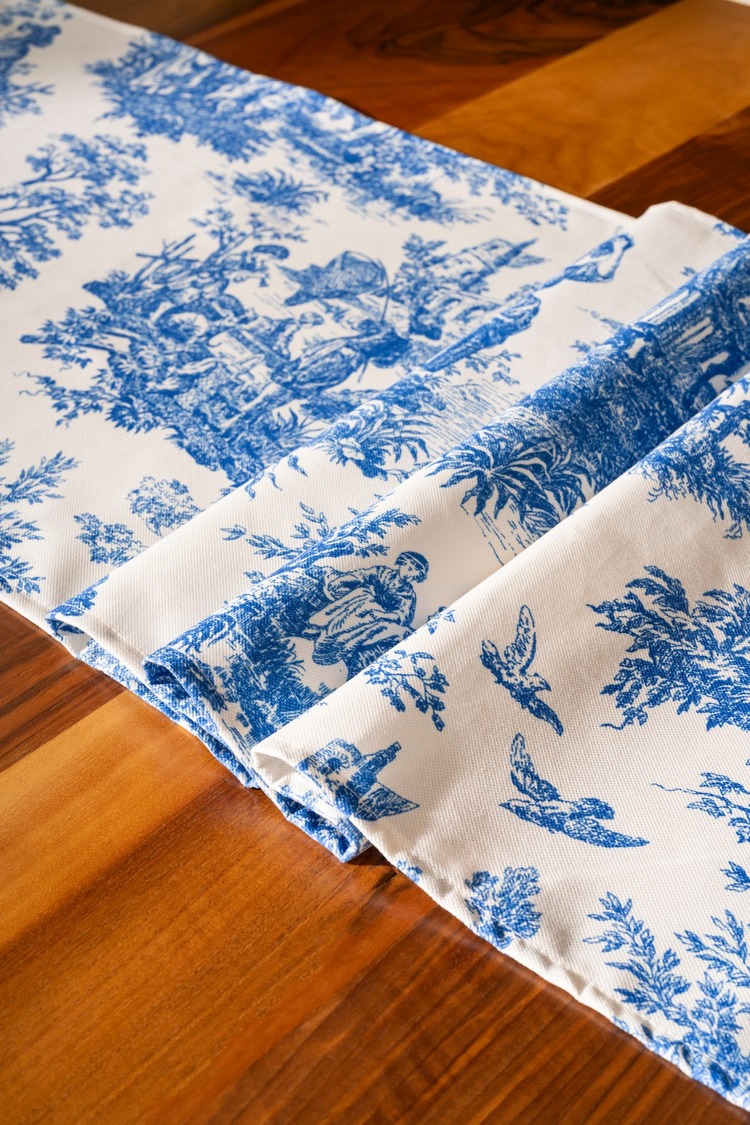 Saks Püsküllü, İngiliz Köylüler Desen 40x140cm Runner