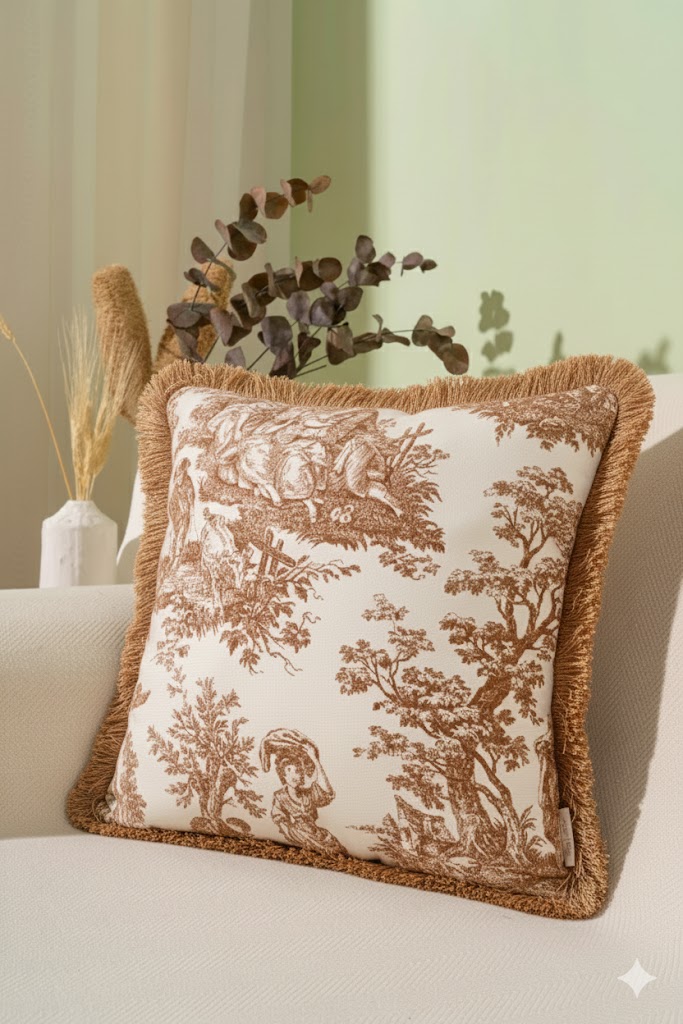 Püsküllü Dekoratif Kahverengi 43x43cm Kare Kırlent Kılıfı