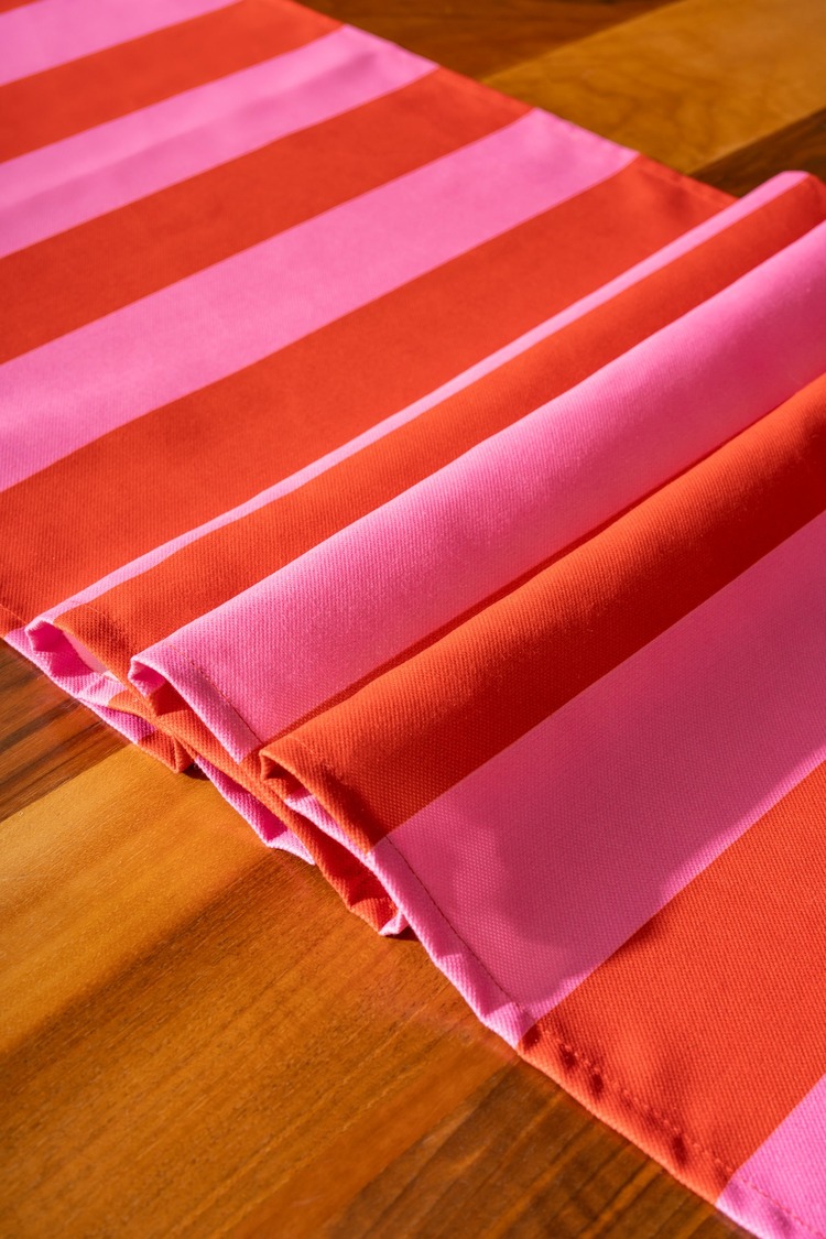 Kırmızı-Pembe Şerit Desenli, Püsküllü, 40x140cm Runner