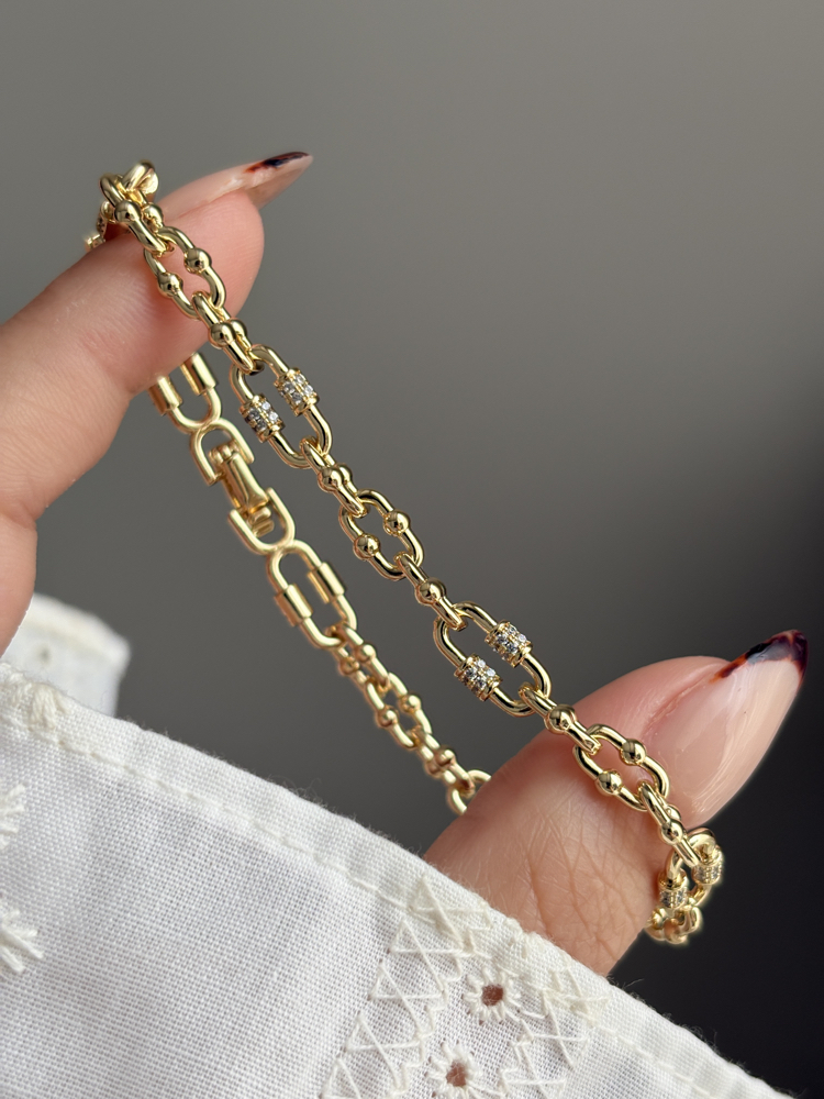 İthal Vintage seri mini taş işlemeli zincir bileklik