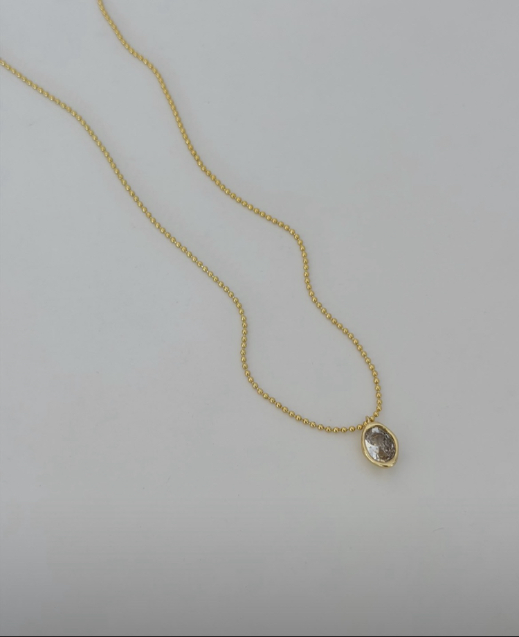 Özel seri oval taşlı mini top zincirli kolye 14K