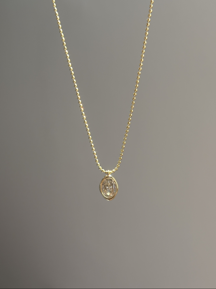 Özel seri oval taşlı mini top zincirli kolye 14K