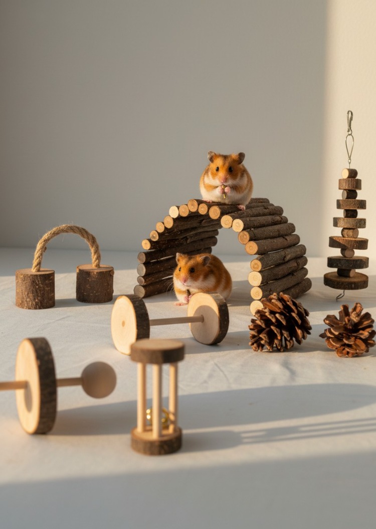 ALYONES 8'li Kemirgen Oyuncak Seti Ahşap Hamster Tavşan Guinea Pig Oyuncağı
