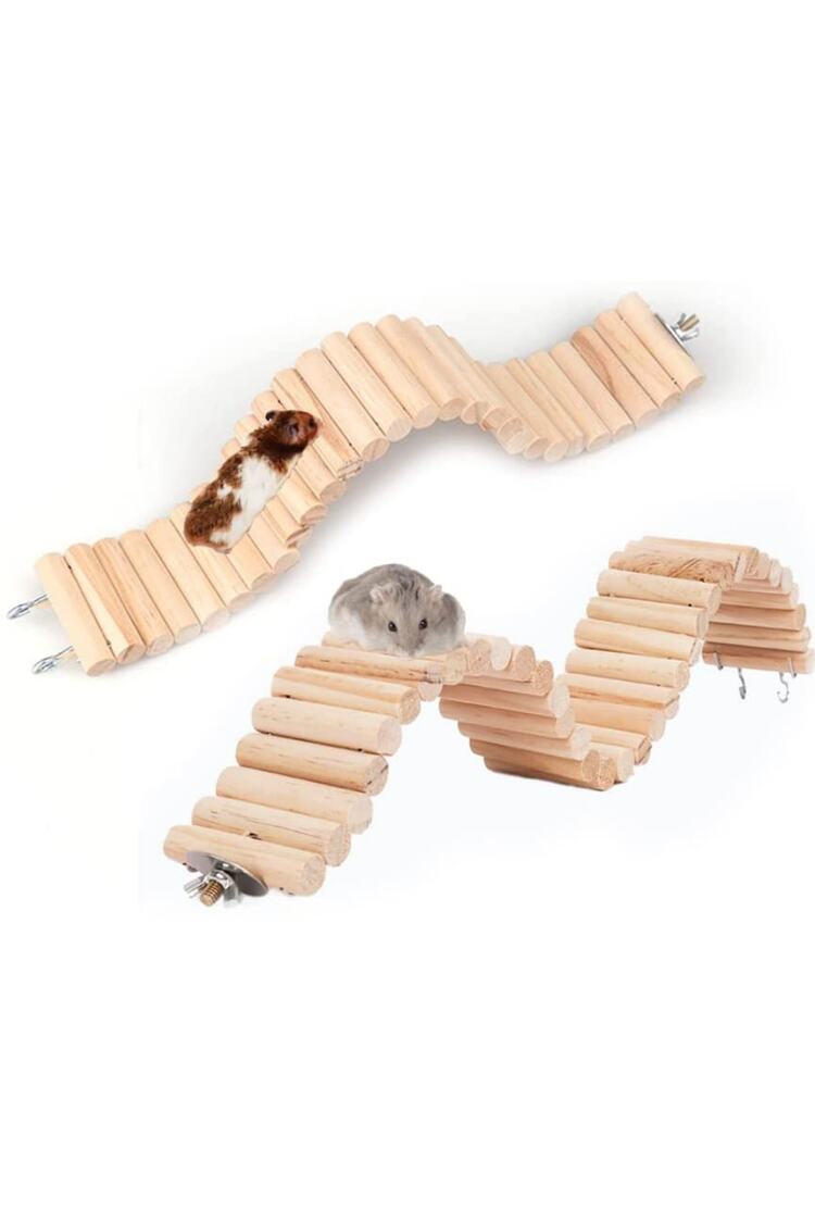 2 Adet Ahşap Hamster Merdiveni Bükülebilir Uzun Tırmanma Merdiveni Evcil Hayvan Kafes Aksesuarları